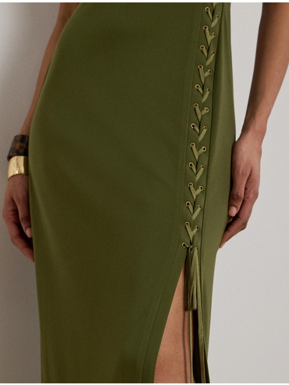 Ralph Lauten Olive Green Jersey Lace-Up Gown Size 8 NWT - Picture 3 of 5